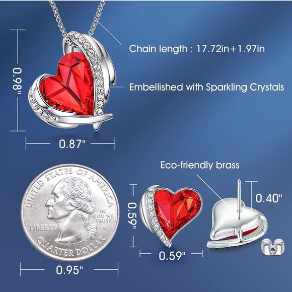 Love Heart Necklaces and Earrings Jewelry Set - Picture 3 of 8